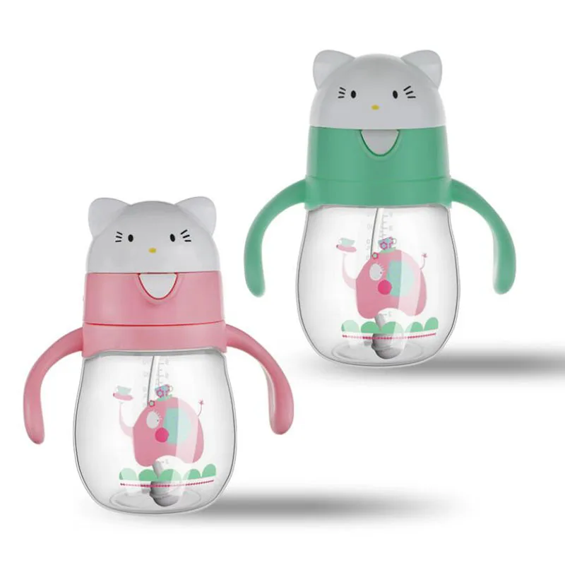 

Cute 270ml Children Newborn Straw Cup With Double Handles Baby Feeding Learning Drinking Bottle Kids Water Sippy Cups