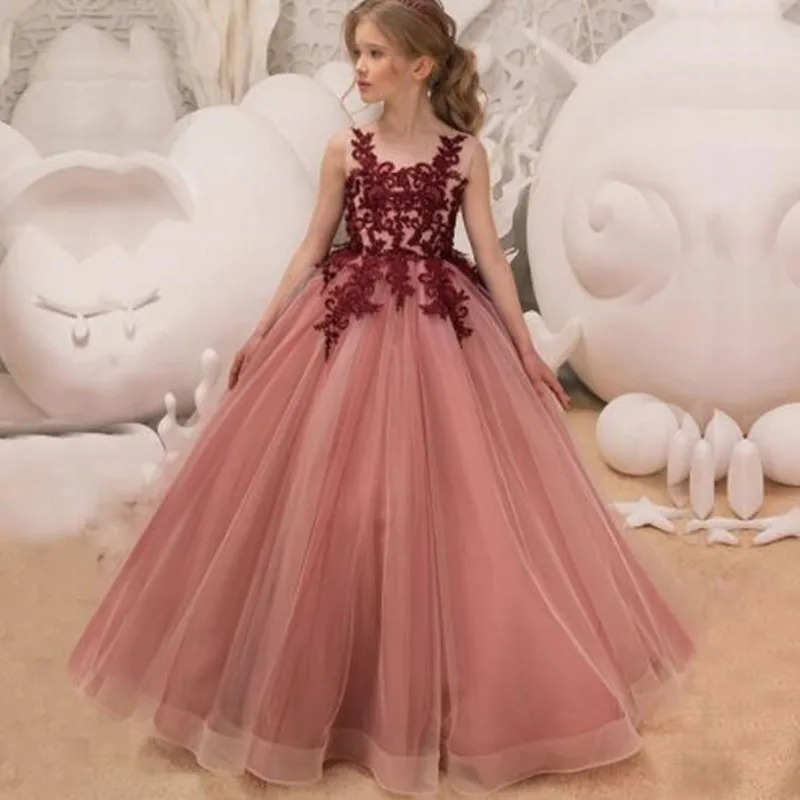 

HaoChengJiaDe Princess Girl Lace Dress Girl Party Dresses Girls Elegant Prom Costumes Kids Clothes Floral Frocks Long Tulle Gown