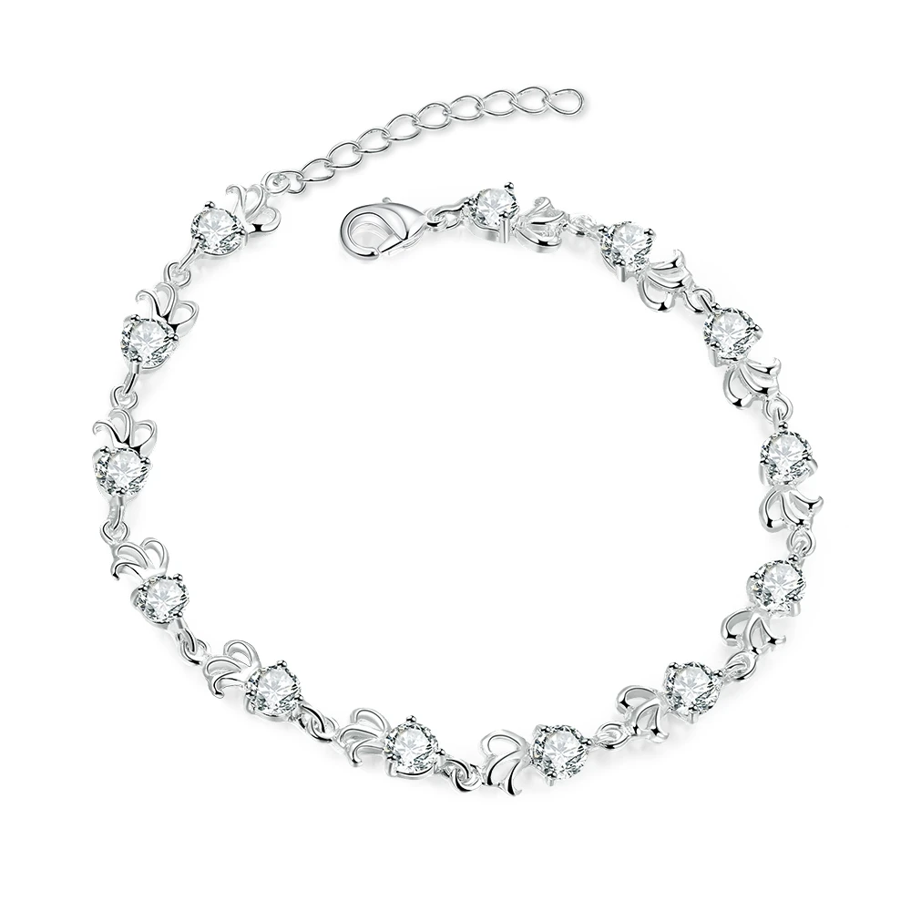 Korea Stylish Pure 925 Sterling Silver Woman Bangles Bracelets Top Grade CZ font b Crystal b
