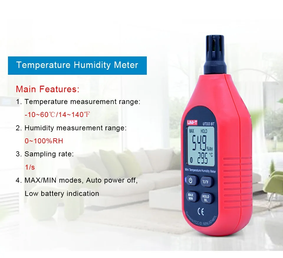 UNI-T UT333BT термометр гигрометр Bluetooth цифровой ЖК-дисплей мини температура измеритель влажности сенсор термометр