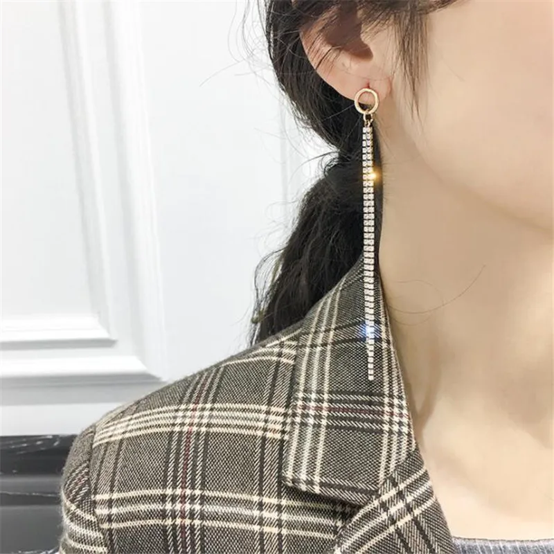 FYUAN, корейский стиль, стразы, асимметричные серьги для женщин, Bijoux, золото, серебро, цвет, длинные цепочки, висячие серьги, ювелирные изделия, подарки