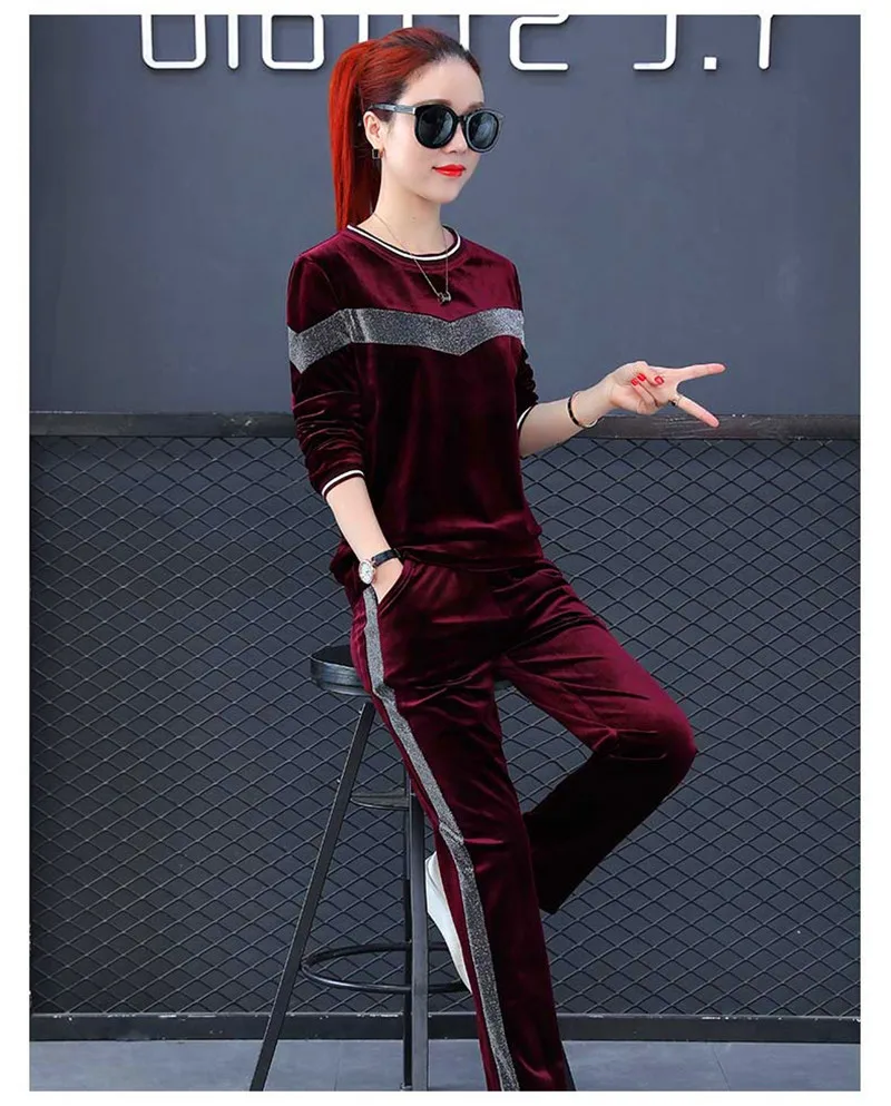 

Spring Full Sleeve Straight Pants O-Neck Sport Wear Suit Two Piece Set Splicing Breathable Trainning & Exercise Sets