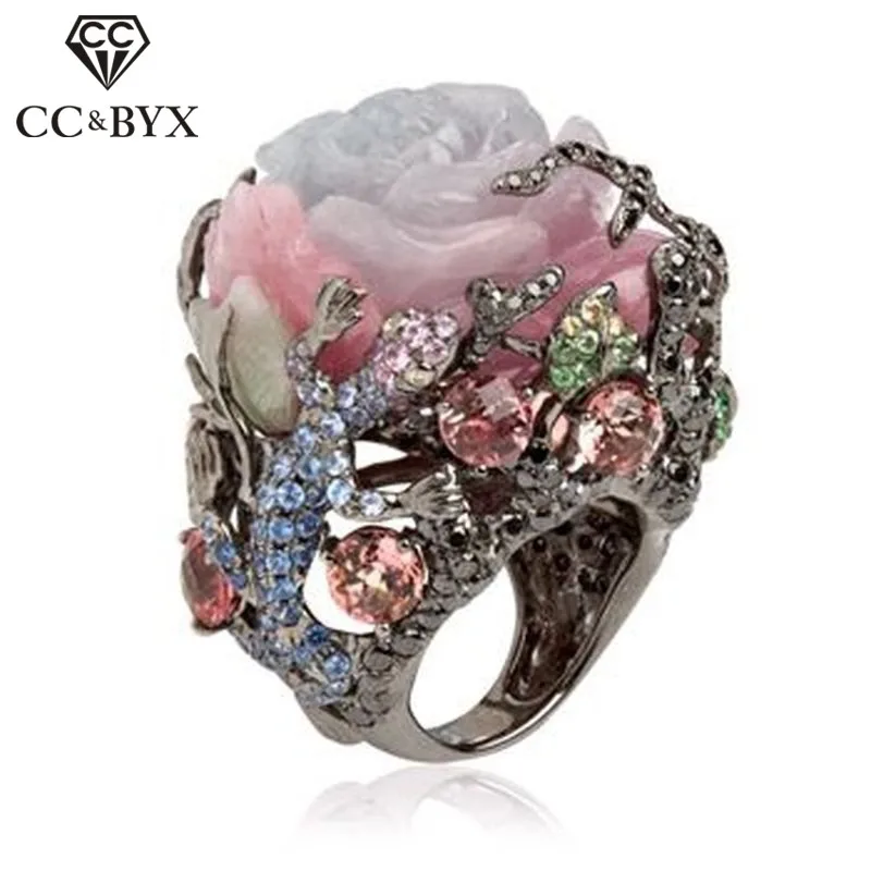 

CC Vintage Jewelry Rings For Women Peony Flower Tree Vine Lizard Black Gold Color Luxury Ring Party Gift Drop Shipping CC2211