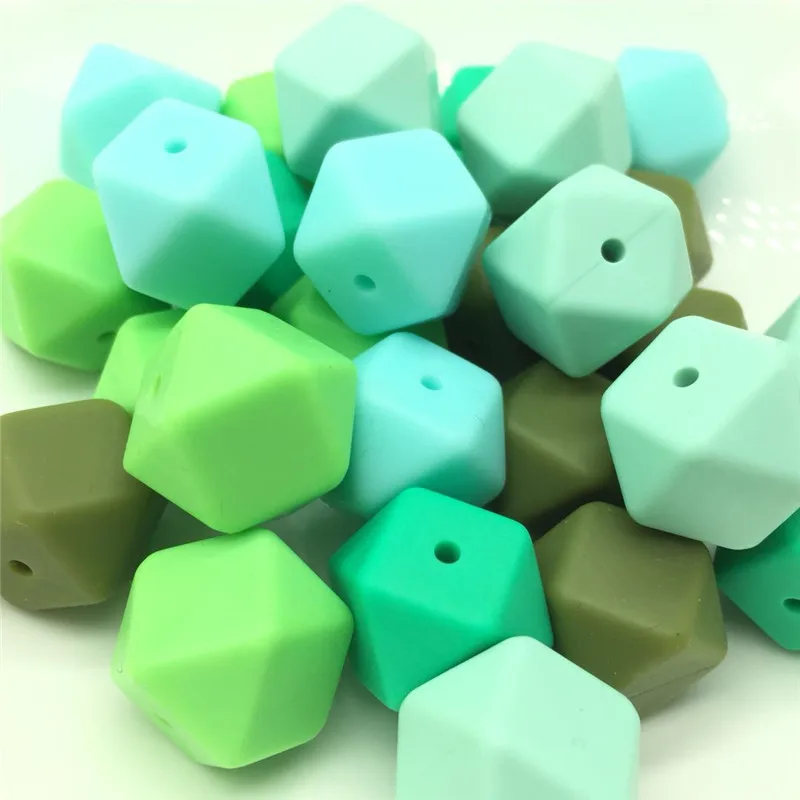 

50 PCS Green Colors Series BPA Free 17MM Hexagon Loose Silicone Beads For Baby Pacifier Clip Teething Necklaces Chewable Jewelry
