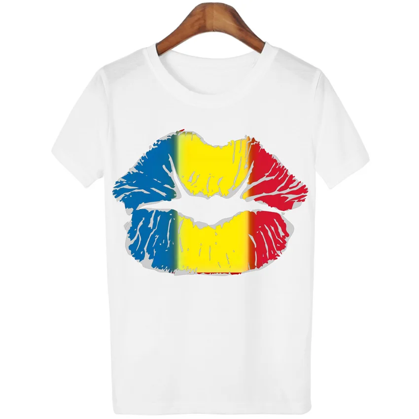

BAEKADOO Flag Print White Tees Casual Lady T-shirt O-neck Short Sleeve Tops