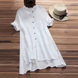 Новинка 2019 года повседневное женская одежда рукава реглан летние женские кнопка для одежды карман хлопок и лен