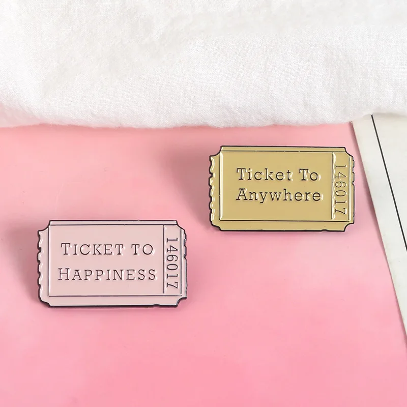 

New TICKET TO HAPPINESS /TO ANTWHERE coupon brooch couple vouchers cute badge jewelry clothing backpack pendant gift