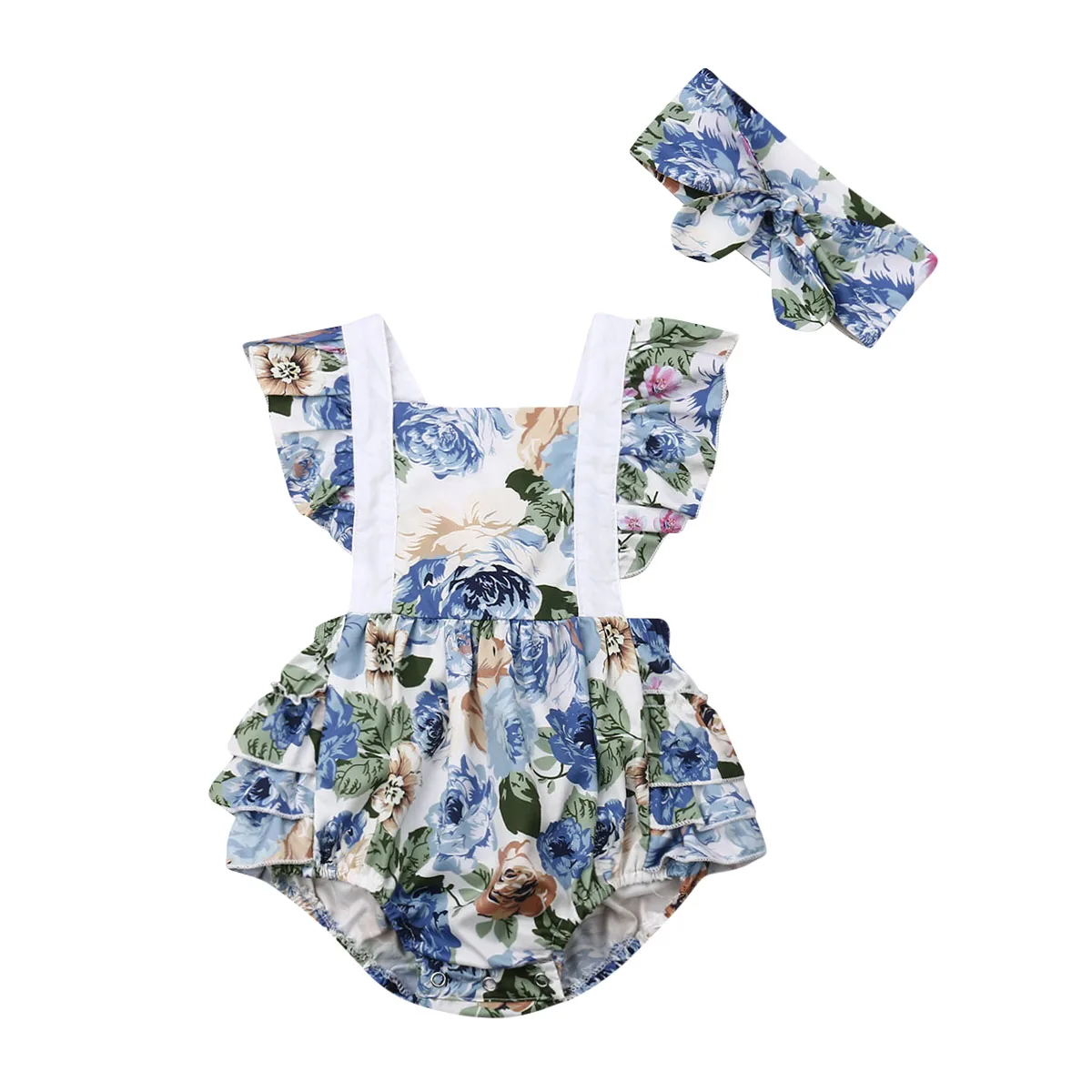 

Baby Clothes Newborn Baby Girl Cake Smash Floral Sleeveless Jumpsuit Bodysuit Clothes Size 0-24M