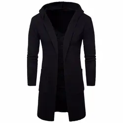 Мужской кардиган свитера 2019 осеннее модное мужское длинное пальто хип-хоп трикотаж с капюшоном свитер пальто кардиган Masculino размер XXL