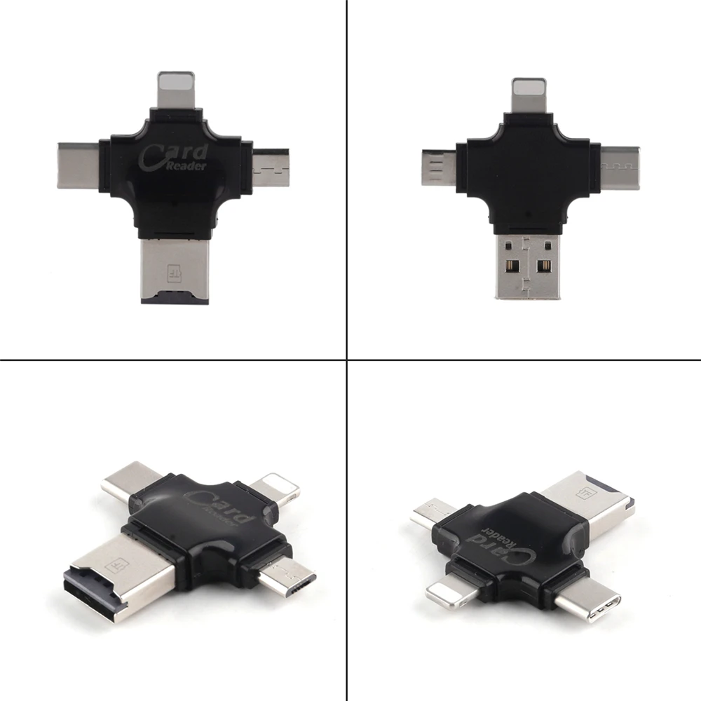 Новый 4 в 1 type-c/Lightning/Micro USB, для карты памяти считыватель Micro SD кард-ридер для Эндрюс/Iphone/type-c/компьютера