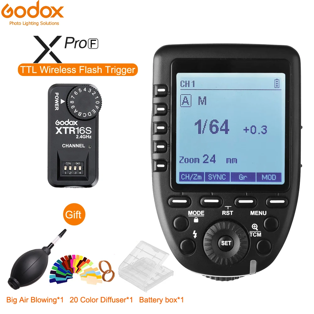 

Godox Xpro-C/N/S/F/O/P TTL HSS 2.4G Flash Trigger + XTR-16S Receiver for Godox V860II V860II TT685 V860C V860N V850