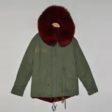 Стоимость Роза красный короткий стиль Италия Бренд Дизайн из искусственного меха Внутри Настоящее воротником зимняя куртка