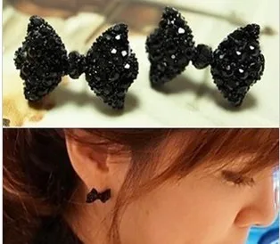 

Simple Black Butterfly Bow Stud Earrings 2016 High Quality New Crystal Retro for women girl Gift Wholesal e fashion earring