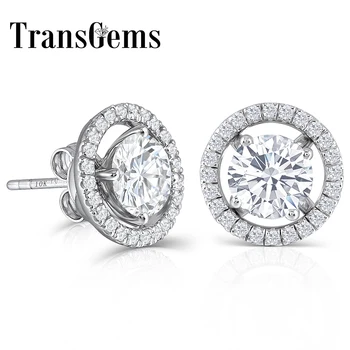 

TransGems 10K White Gold Post 2.24CTW H color moissanite Stud Earring with Jackets Silver Push Back Gifts