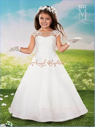 

Vintage elegant White A-line Flower Girl Dresses kids holy the first communion gown for country wedding and party