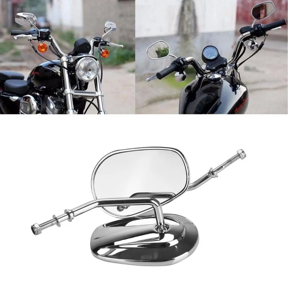 1 Pair Chrome Rear Mirrors For 8mm Threaded Harley Sporster Softail