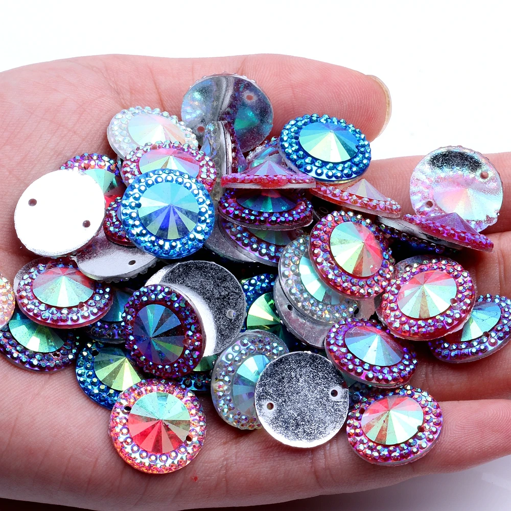 16mm 40pcs/lot Resin Rhinestones 2 Holes For Jewelry Making Decoration