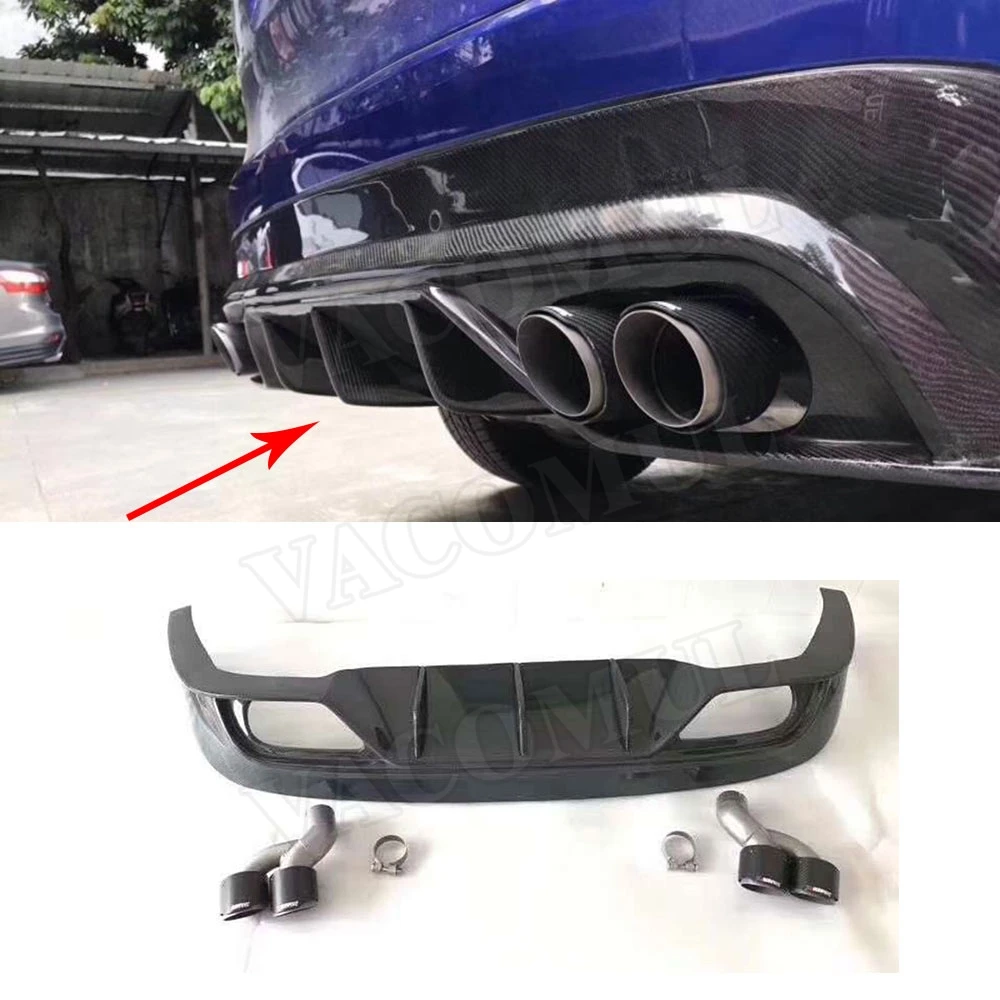 Carbon Fiber Rear Bumper Lip Diffuser with Steel Exhaust Muffler Tips for Jaguar F-PACE 2016-2018 back Bumper Guard Car Styling Carbon Fiber Rear Bumper Lip Diffuser with Steel Exhaust Muffler Tips for Jaguar F-PACE 2016-2018 back Bumper Guard Car Styling