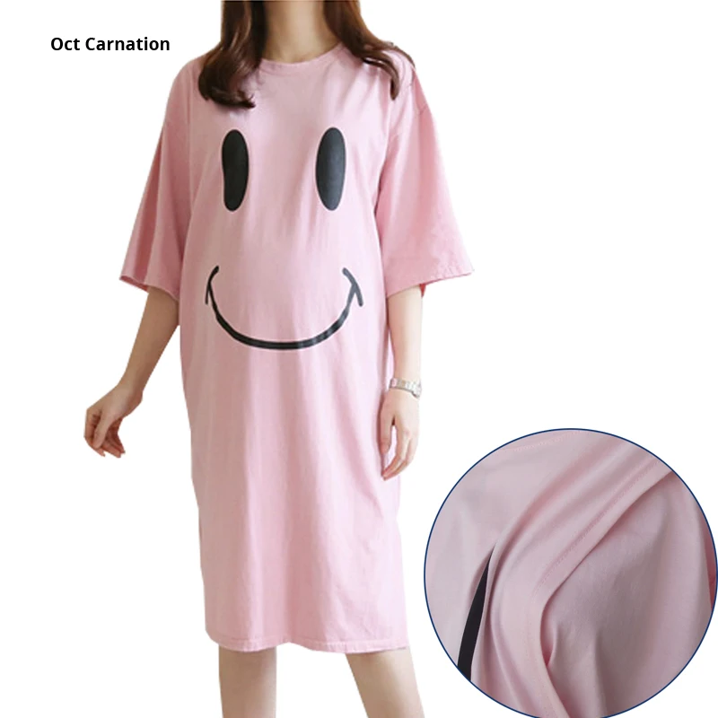 

Smiley Face Print Home Breastfeeding Dress Casual Loose Summer Maternity Nursing Wear Tops