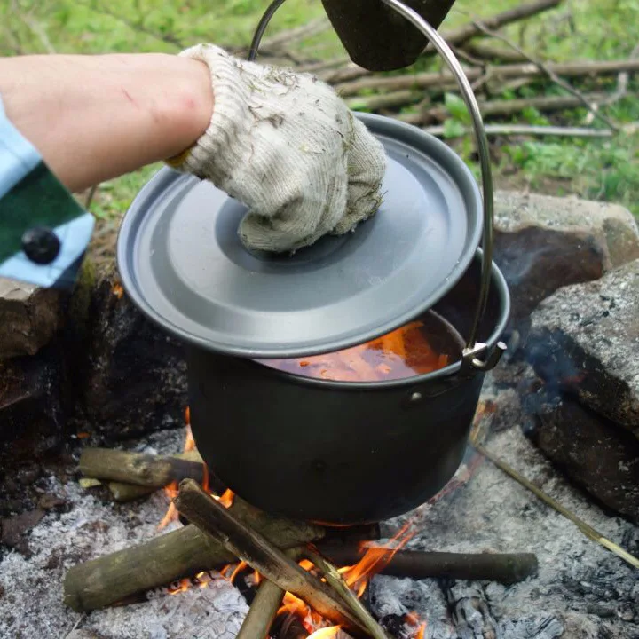 Al aire libre Camping olla de cocina banquete arroz cocinero portátil Picnic cocina fuego hacer sopa vajilla 6-8 personas olla colgante