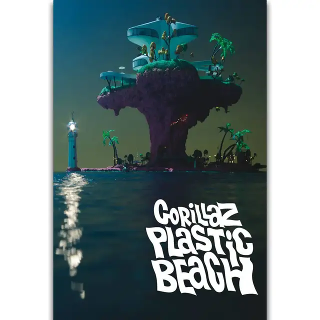 s2658 album cover gorillaz plastic beach rock music band star wall on the beach album