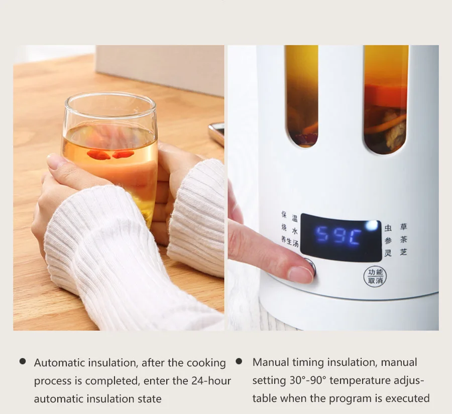 600ML Mini Multi-function Electric Kettle Health Preserving Pot Glass  Boiled Tea Pot Hot Water bottle Warm Kettle 220V