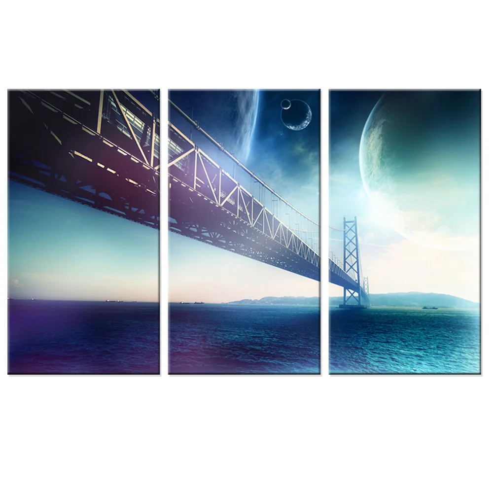 No Frame Bridge Canvas Painting Building Wall Sticker Home Decor Moon Scenery HD Oil Picture Art Work for Living Room Decor 3pcs No Frame Bridge Canvas Painting Building Wall Sticker Home Decor Moon Scenery HD Oil Picture Art Work for Living Room Decor 3pcs