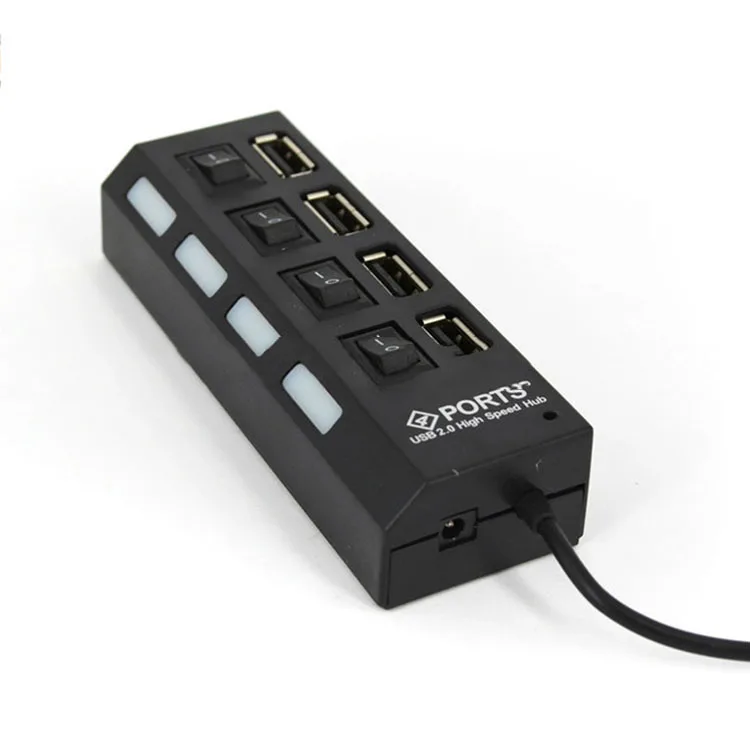 New 1pc High Speed 480Mbps 4 Port USB 2.0 Hub USB Splitter Adapter Port For Laptop PC Computer Peripherals Accessories w/Switch