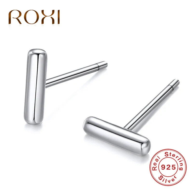 

ROXI Geometric T Bar Gold Stud Earrings For Women Fine Jewelry Square 925 Sterling Silver Earrings Oorbellen Minimalism Jewelry