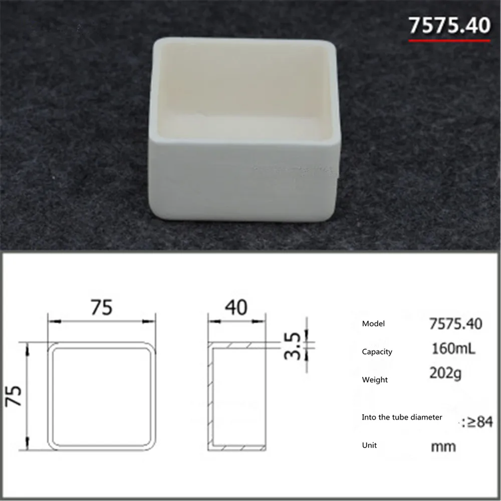 

99.5% Square corundum crucible / 160ml 7575.40 / Temperature 1600 degrees / Sintered ceramic crucible