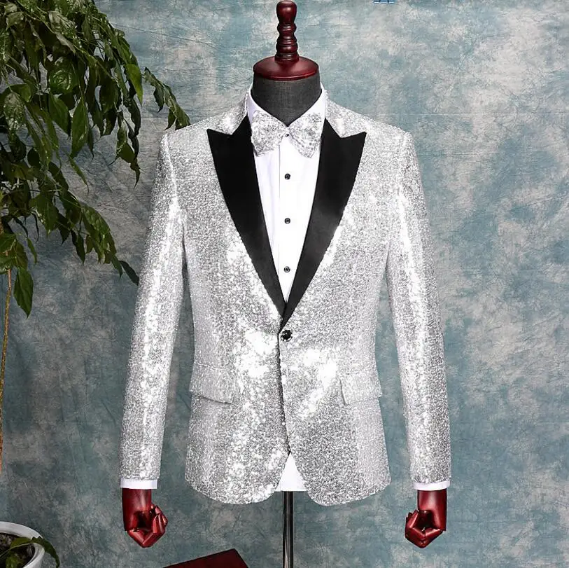 XS-5XL, новинка, Мужская одежда, модный тонкий, Bigbang, мужчины-исполнители сценический костюм, хост, костюм с пайетками, большие размеры, костюмы - Цвет: Серебристый