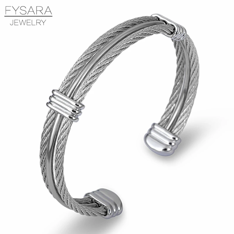 

FYSARA Famous Brand Designer Twist Wire Cuff Bracelets Stretch Stainless Steel Cable Bangles for Women Men Punk Jewelry