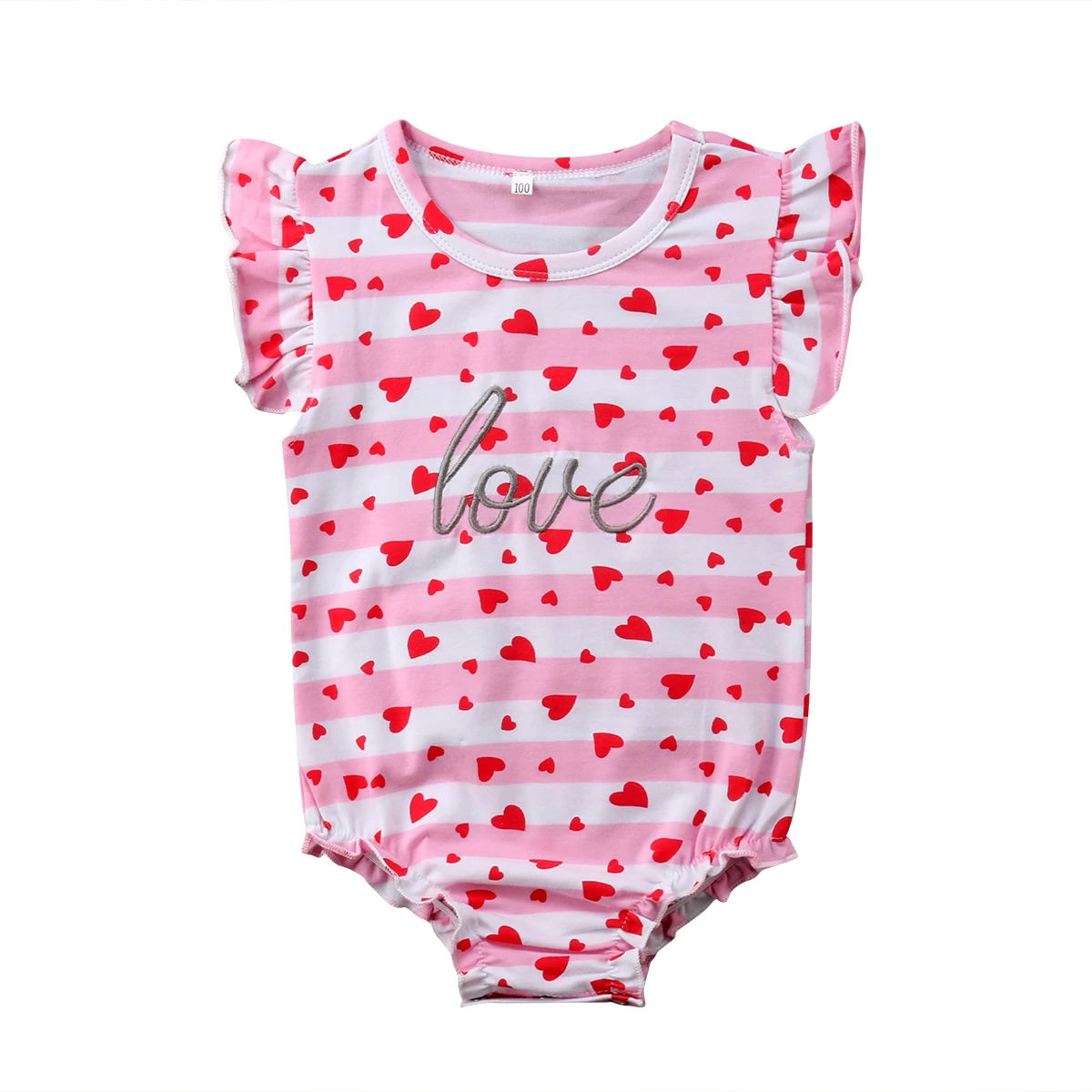 Newborn Kids Toddler Baby Full Heart Print Girl Romper Jumpsuit Clothes