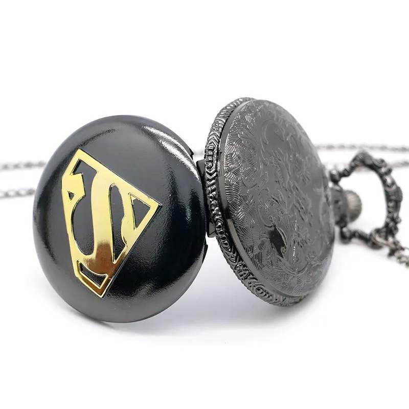 New Fashion Classic Black Superman with Necklace Chain Cool Necklace Popular Pocket Watch Hero Mark S 4