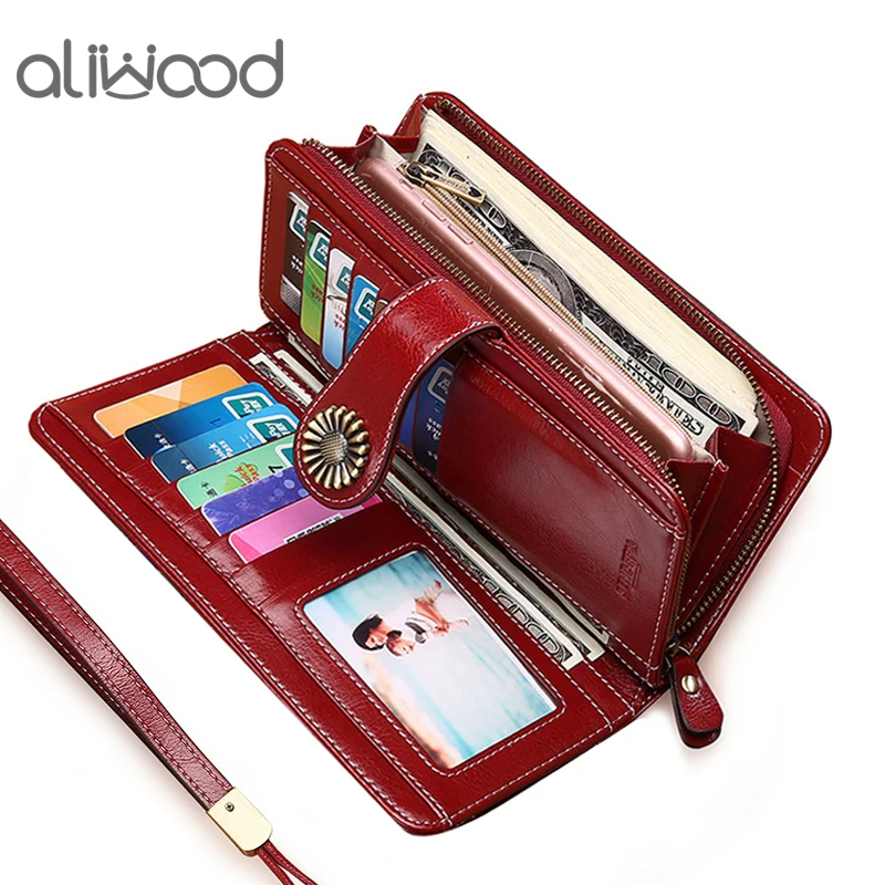 Aliwood Brand Hollow Women Clutch Leather Wallet Female Long Wallet Women Zipper Purse Strap Money Bag Purse For iPhone Carteira