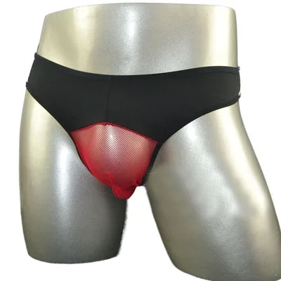 Low rise Men's sexy thongs g-string male gauze transparent panties underwear red black ZJH102T