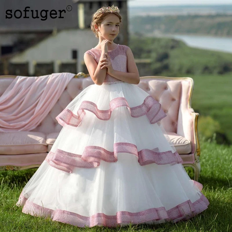 

Long Customized Flower Girl Dress For Various Parties Hot Sale Sleeveless Tiered Dress For Sweet Little Girl