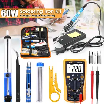 

Soldering Iron Kit 110V 220V 60W Electric Soldering Iron Adjustable Temperature Multimeter Desoldering Pump Welding Tool Bag