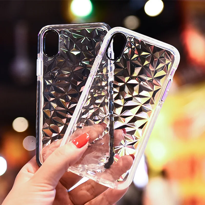

3D Diamond Soft silicone TPU Case For iphone5 6 S 7 8 Plus Rhombus Clear Cases Cover for X XR XS Water Feeling Fundas Capa Coque