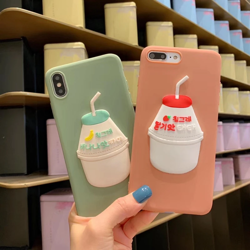

Tfshining 3D Milk Drink Cute Phone Cases For iphone X XR XS Max Sweet Banana Japan Korea Soft Cover For iphone6 6s 7 8 Plus Case