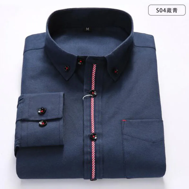 Весна Осень мужские рубашки с длинным рукавом Slim Fit Camisa Оксфорд Чистый хлопок