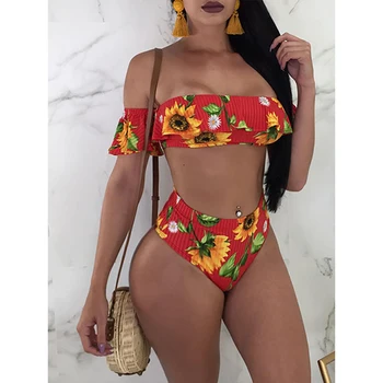

sunflower bathing suit sunflower swimsuit sunflower bikini bandeau strapless bikini ruffle swimsuit cut out swimsuit high waist