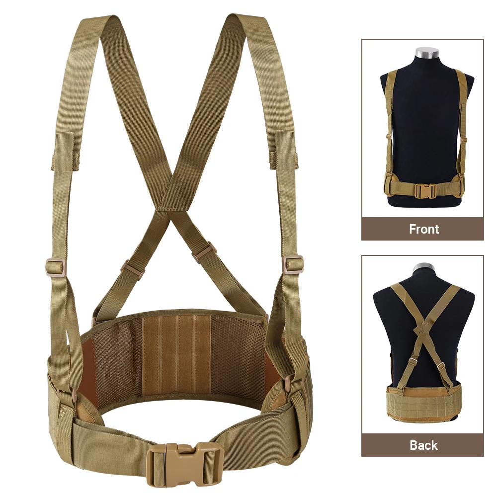 

Tactical Belt Molle Waist Support with H-shaped Suspenders Adjustable Cummerbunds Combat Airsoft Military Hunting Waist Support