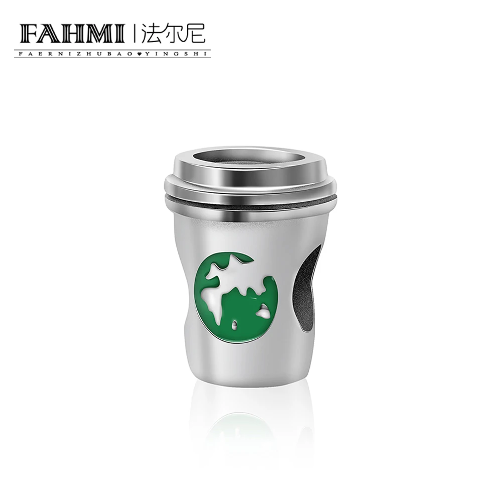 

FAHMI 2018 New Winter Drink Green Heart Cup Charms For Jewelry Making Fit DIY Bracelets Women Silver 925 Jewelry Take a Break