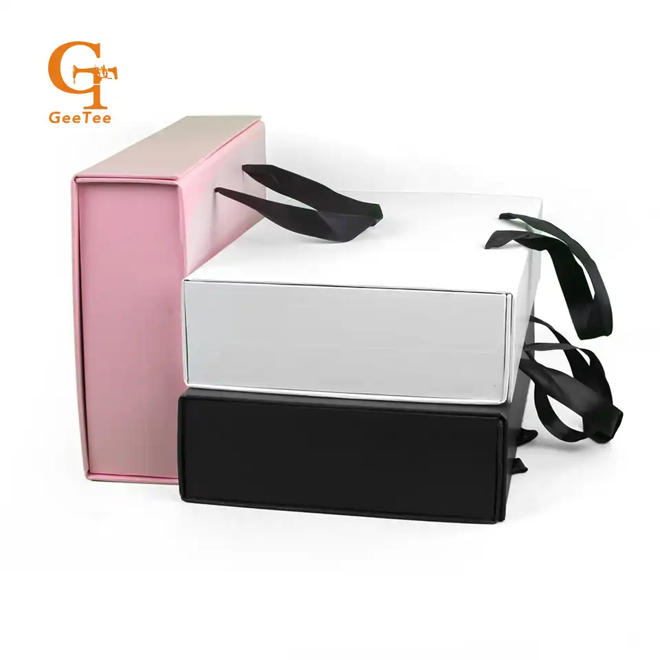 Luxury Gift Paper Packaging Box Black White Pink Boxes Ribbon