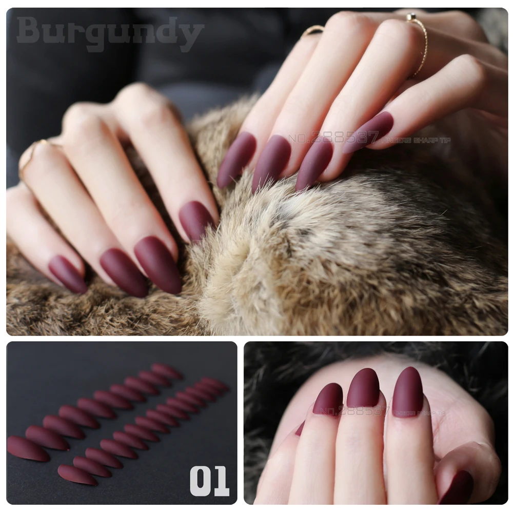 New Fashion Burgundy Mountain Peak Personality Designs Matte False New fashion Burgundy mountain peak personality Designs Matte False nails 24pcs Full Nail Tips Girls decorating Vampire color-in False Nails from Beauty ... - New Fashion Burgundy Mountain Peak Personality Designs Matte False