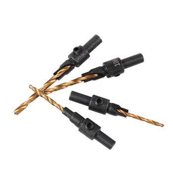 

4Pcs Hss Woodworking Ti Countersink Drill Bit Set Quick Change Wood Countersinks Screw Counter Bore Screw Woodworking Tool