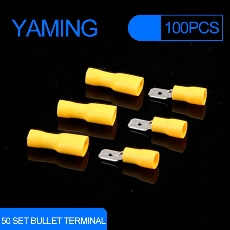 

100pcs 50set Yellow FDFD5.5-250 Female Male Spade Insulated Electrical Crimp Terminal Connectors Wiring Cable Plug