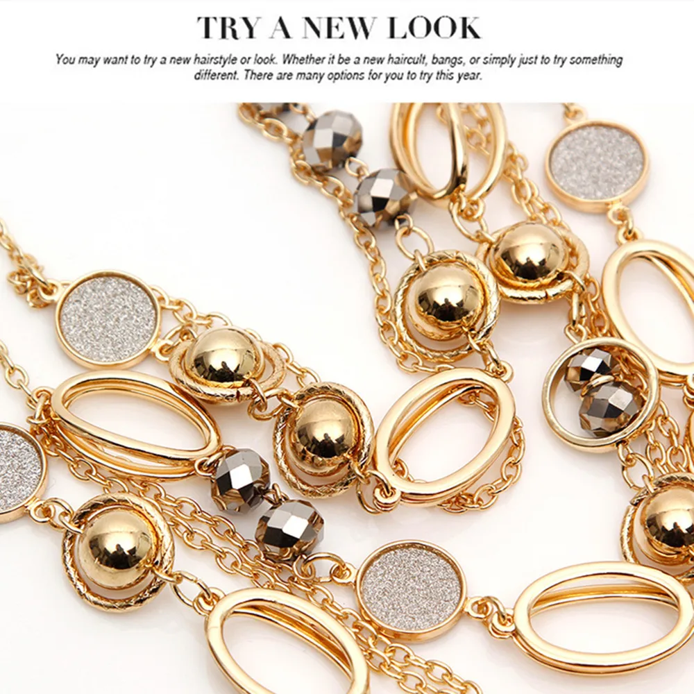Heeda Новое Элегантное многослойное ожерелье с кристаллами и бусинами, женские вечерние аксессуары, высококачественная металлическая золотая цепочка для свитера