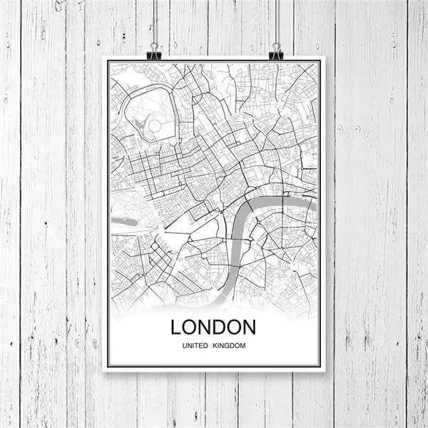 LONDON С Парижем в стиле ретро Франция Карта города крафт-бумага плакат Винтаж гостиная художественные изделия для стен стикер Бар Кафе дизайн 53x38cm - Цвет: LONDON